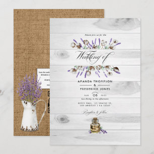 Rustikales Cotton Lavender Country QR Code Hochzei Einladung