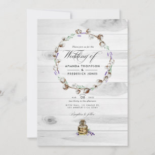 Rustikales Cotton Lavender Country QR Code Hochzei Einladung