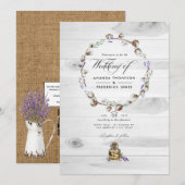 Rustikales Cotton Lavender Country QR Code Hochzei Einladung (Vorne/Hinten)