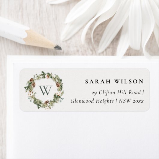 Rustikales Cotton Pine Cone Monigram Weihnachtsans (Insitu)