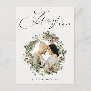 Rustikales Cotton Pine Cone Weihnachtskranz Foto Postkarte