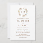 Rustikales Cotton Wreath Monogram Wedding Einladung (Vorderseite)