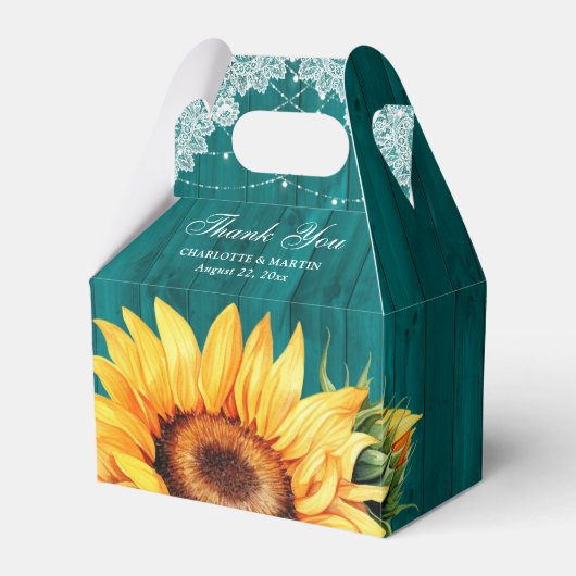 Rustikales Country Aquamarin Wood Sunflower Weddin Geschenkschachtel (Vorderseite)