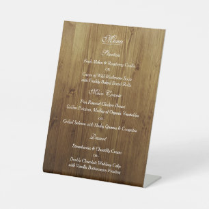 Rustikales Country Barn Wood Wedding Menü Sockelschild