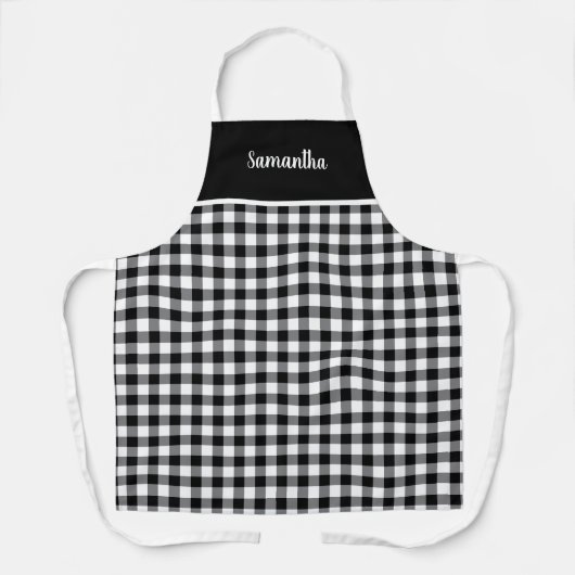 Rustikales Country Black Gingham Name Personalisie Schürze (Vorderseite)