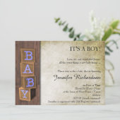 Rustikales Country Blue Blocks Kinderdusche Einlad Einladung (Stehend Vorderseite)