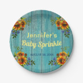 Rustikales Country Blue Sunflower Baby Sprinkle Pa Pappteller (Vorderseite)