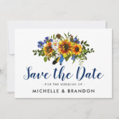 Rustikales Country Blue und Gelb Save the Date (Vorderseite)