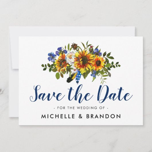 Rustikales Country Blue und Gelb Save the Date (Vorderseite)