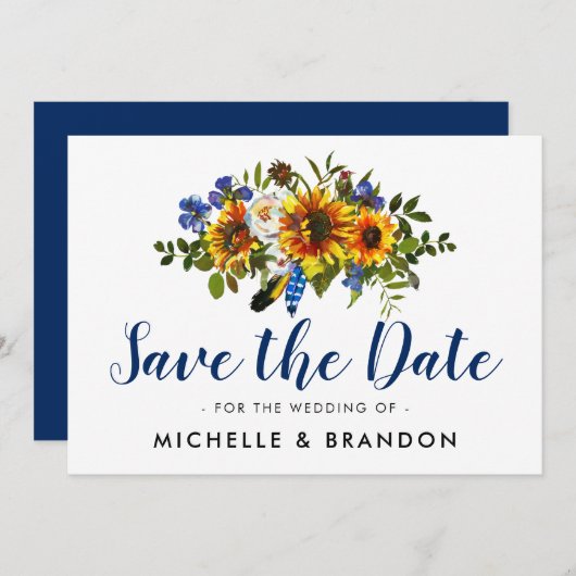 Rustikales Country Blue und Gelb Save the Date (Vorne/Hinten)