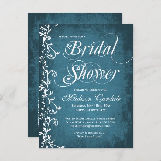 Rustikales Country Blue Wirbel Brautparty Postkart Einladungspostkarte (Vorne/Hinten)