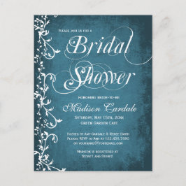 Rustikales Country Blue Wirbel Brautparty Postkart Einladungspostkarte