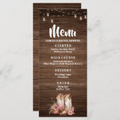 Rustikales Country Boots Cowgirl Blumenschmuck Geb Menükarte (Vorne/Hinten)