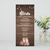 Rustikales Country Boots Cowgirl Blumenschmuck Geb Menükarte (Stehend Vorderseite)