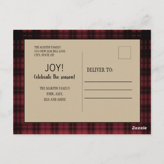 Rustikales Country Buffalo Kariertes Weihnachtsfes Postkarte (Rückseite)