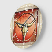 Rustikales Country Bull Horns Imitate Lederdesign Große Wanduhr (Winkel)