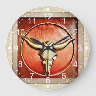 Rustikales Country Bull Horns Imitate Lederdesign Große Wanduhr