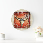 Rustikales Country Bull Horns Imitate Lederdesign Große Wanduhr (Zuhause)