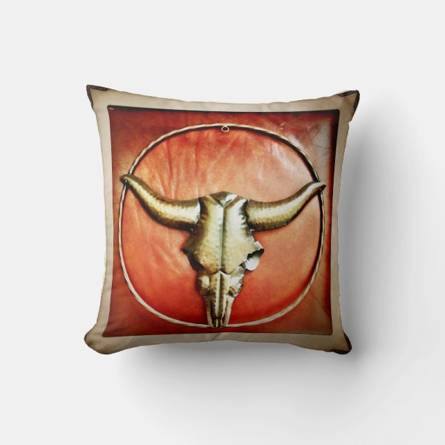 Rustikales Country Bull Horns Imitate Lederdesign Kissen (Vorderseite)