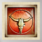 Rustikales Country Bull Horns Imitate Lederdesign Poster (Vorne)