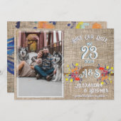 Rustikales Country Burlap Boho Wildblume Wedding Save The Date (Vorne/Hinten)