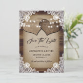 Rustikales Country Burlap Hearts Elegante Hochzeit Save The Date (Stehend Vorderseite)