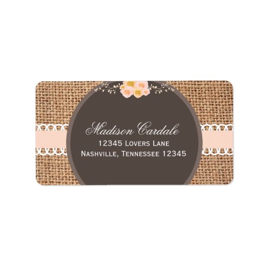 Rustikales Country Burlap Lace Hochzeitsplatz Adressaufkleber (Vorne)