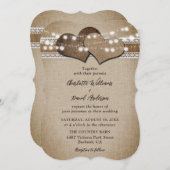 Rustikales Country Burlap Lace String Lights Hochz Einladung (Vorne/Hinten)