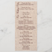 Rustikales Country Burlap Lace Twine Wedding Progr Programm (Rückseite)