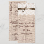 Rustikales Country Burlap Lace Twine Wedding Progr Programm (Vorne/Hinten)