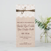 Rustikales Country Burlap Lace Twine Wedding Progr Programm (Stehend Vorderseite)