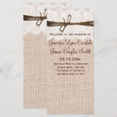 Rustikales Country Burlap Lace Twine Wedding Progr Programm (Vorne/Hinten)