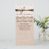 Rustikales Country Burlap Lace Twine Wedding Progr Programm (Stehend Vorderseite)