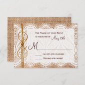 Rustikales Country Burlap Lace Twine Wedding RSVP (Vorne/Hinten)