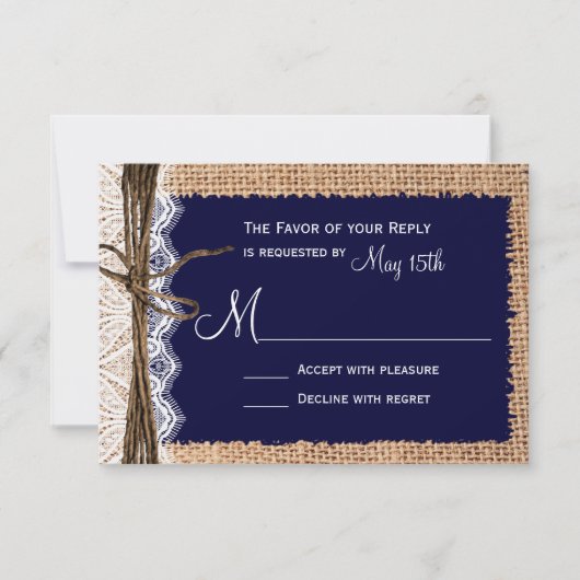 Rustikales Country Burlap Lace Twine Wedding RSVP (Vorderseite)