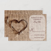 Rustikales Country Burlap Twine Heart Wedding RSVP (Vorne/Hinten)