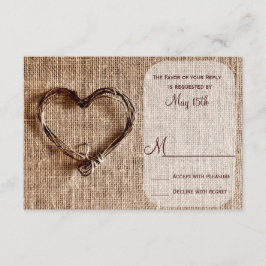 Rustikales Country Burlap Twine Heart Wedding RSVP
