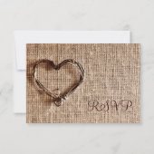 Rustikales Country Burlap Twine Heart Wedding RSVP (Rückseite)