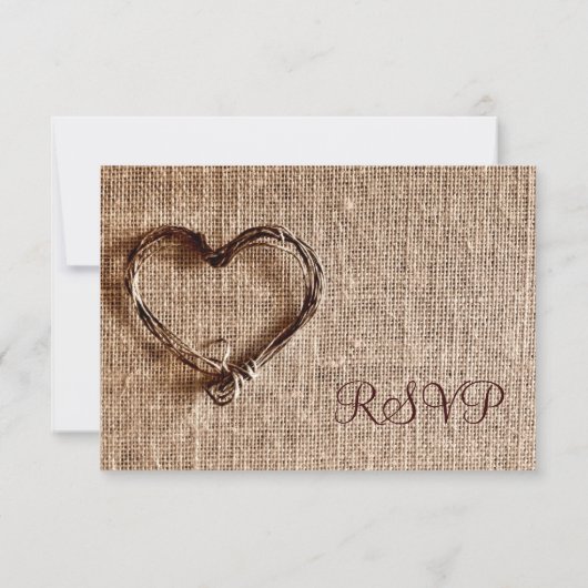 Rustikales Country Burlap Twine Heart Wedding RSVP (Rückseite)