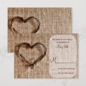 Rustikales Country Burlap Twine Heart Wedding RSVP Karte (Vorne/Hinten)