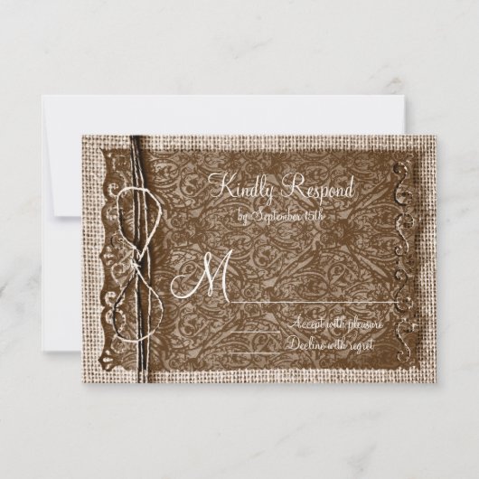 Rustikales Country Burlap Twine Scroll Wedding RSV RSVP Karte (Vorderseite)