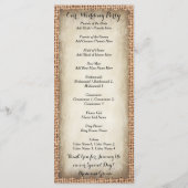 Rustikales Country Burlap Vintage Hochzeitsprogram Programm (Rückseite)