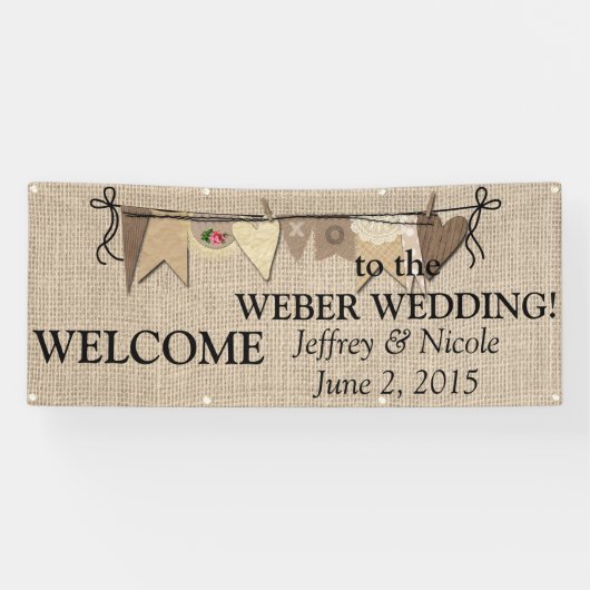 Rustikales Country Burlap Wedding Banner (Horizontal)