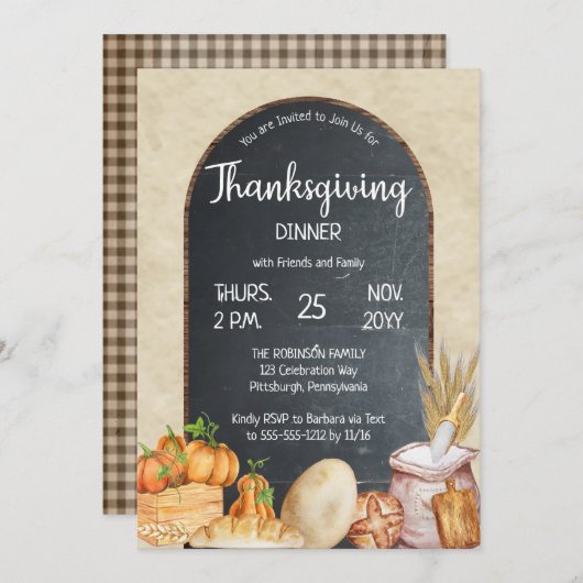 Rustikales Country Chic Chalkboard Erntedank Dinne Einladung (Vorne/Hinten)