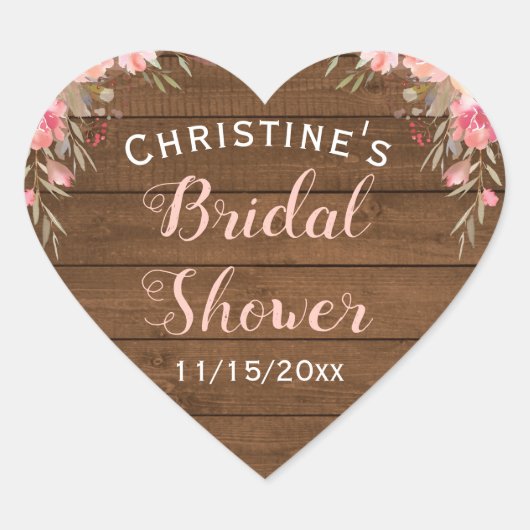 Rustikales Country Chic Pink Blues Bridal Geschenk Herz-Aufkleber (Vorderseite)