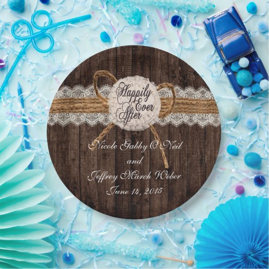 Rustikales Country Couple Foto Hochzeitsessen Pappteller (Party)