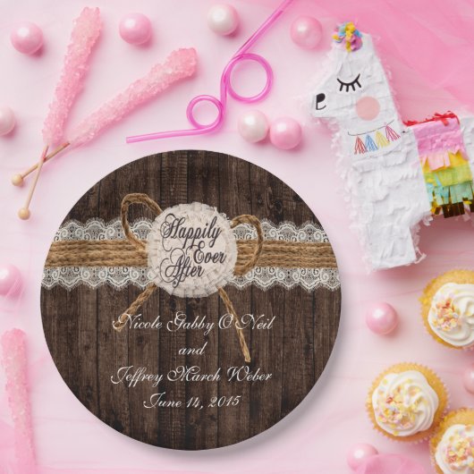 Rustikales Country Couple Foto Hochzeitsessen Pappteller (Party)