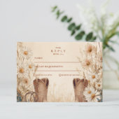 Rustikales Country Daisy Boots Wedding RSVP Karte (Stehend Vorderseite)