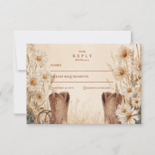 Rustikales Country Daisy Boots Wedding RSVP Karte