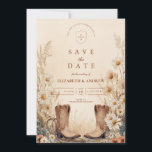 Rustikales Country Daisy Boots Wedding Save The Date<br><div class="desc">Ein rustikales Hochzeitsdesign mit Vintagen Cowgirl-Stiefeln,  handgezeichnet Seilakzenten und Aquarellfarben-Wildblumen. Ideal für eine Hüttenranch,  Scheune oder Landschaftsfeier mit südlichem Charme.</div>